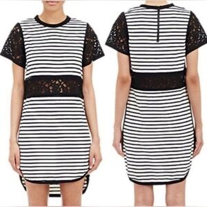 Sea New York Black Striped Lace Trim Mini Short Sleeve Casual Dress Size 2
